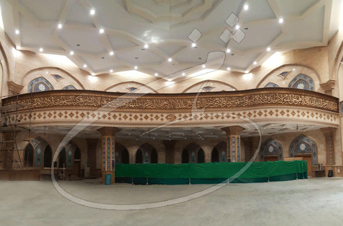 کتیبه سفارشی تلفیقی از (چوب ،گره چینی،mdf) محل اجرای پروژه مجموعه مسجد  فاطمیه  تهران